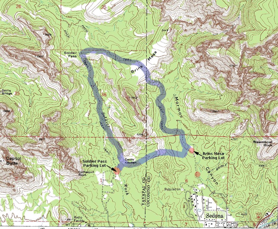 Topographic Map of Brines Mesa Soldier Pass Loop