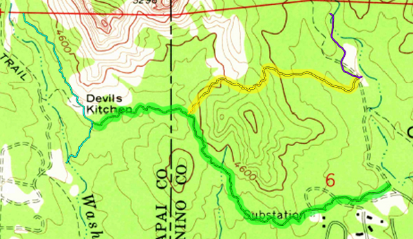 Topographic Map of Cibola Pass (Yellow) and Jordan trail (Green)